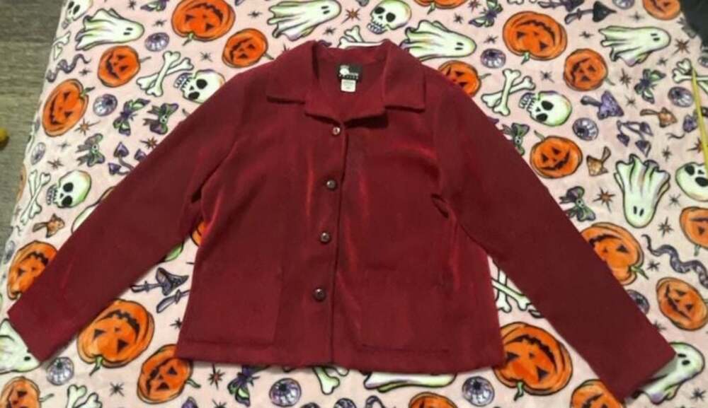 First Option Petite Retro Dandy Alternative Edgy Maroon ButtonUp Textured Jacket